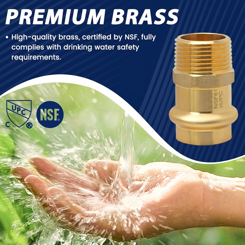 Abbiemo 10PCS 3/4 inch Propress x 3/4 inch NPT Male Adapter Pressure Copper Fitting ProPress Connect to Male NPT Pipe Lead-Free - Image 3